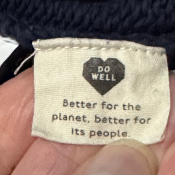 Madewell Wellesly Bobble Cotton Cropped Sweater-Sz S-Navy/Brown Pom Pom Detail - Picture 14 of 16